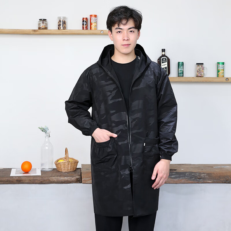 陆栈男士罩衣工作服拉链加宽袖口成人长袖双头男防水防油大人外套围裙