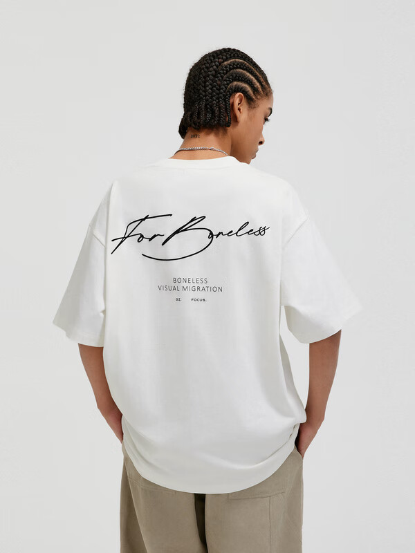 boneless草写体logo排版短袖简约宽松夏季t恤透气速干打底体恤男 米