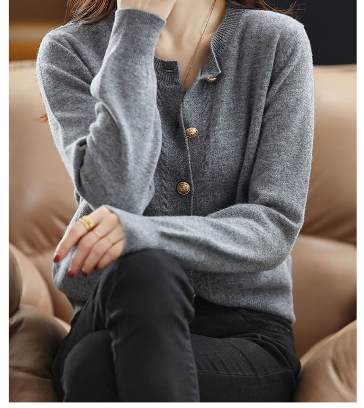 恒源祥羊毛针织开衫外套女上衣2022秋冬新款羊毛衫外穿仿羊绒内搭打底