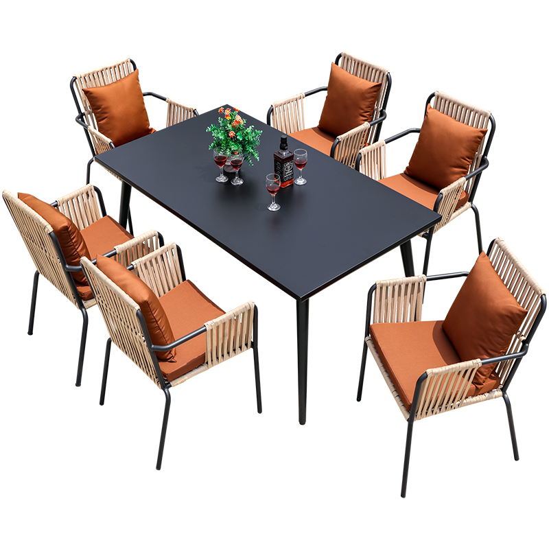 嘉勒美户外织带桌椅咖啡厅庭院露台室外阳台组合 6椅+160*90CM铝合金长桌