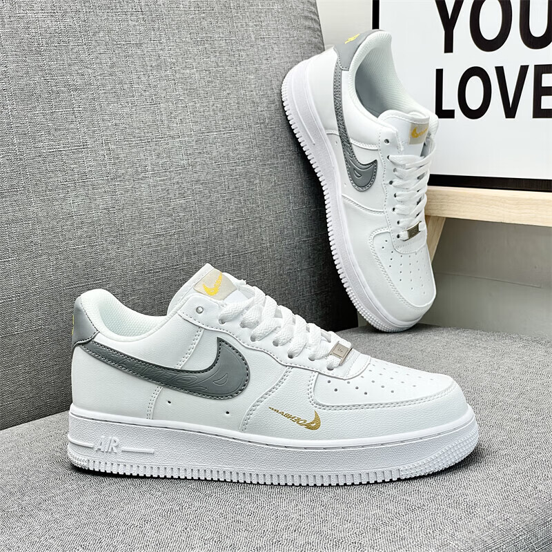 CLENIKEEDNIKE AIRAJ空军一号厚底增高板鞋男鞋春季新款高帮情侣运动鞋文艺 白灰金NIKE 40