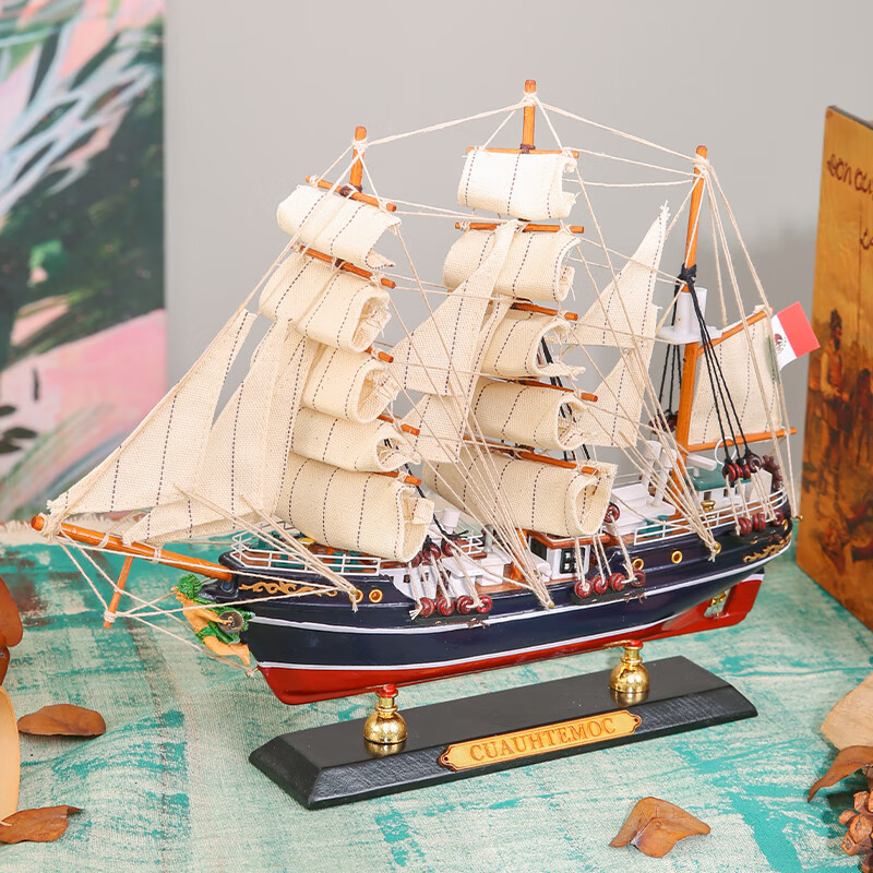 snnei仿真木质帆船模型摆件 一帆风顺实木工艺船装饰 开业礼品乔迁