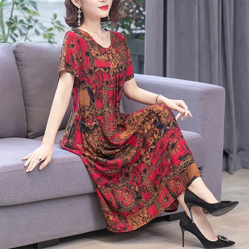 50岁左右的高档女夏装连衣裙妈妈装夏天老人衣服中老年人女棉绸胖宽松