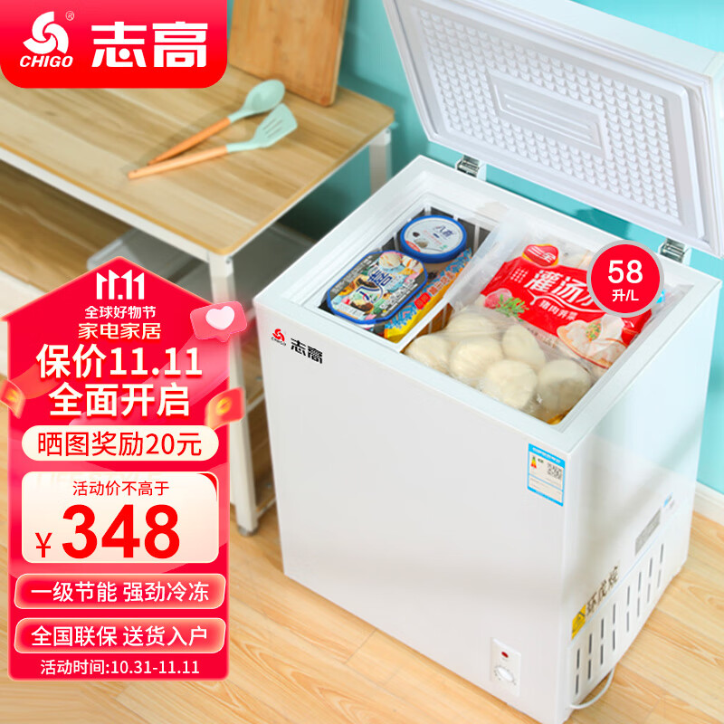 志高（CHIGO）小冰柜家用冷冻小型一级节能省电迷你卧式冷藏保鲜储母乳冷柜 一级能效-58L-单温单门