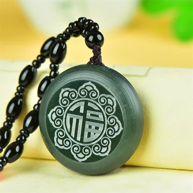 洁玉堂新疆和田青玉圆形平安无事牌玉坠男女款平安福字牌情侣挂件吊坠