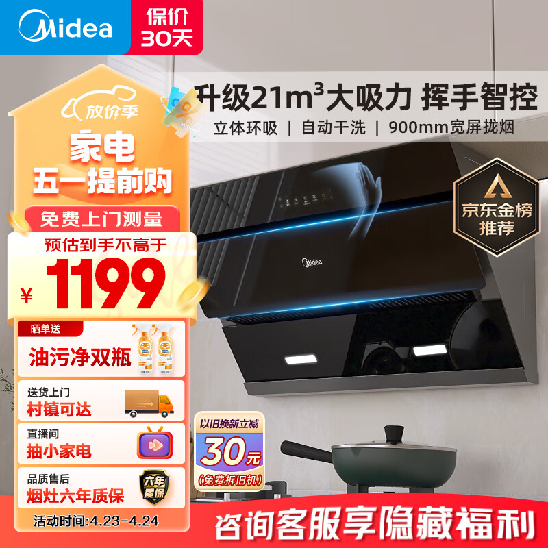 美的（Midea）抽油烟机侧吸式家用厨房油烟机大吸力 脱排油烟机排油烟机 吸油烟机CXW-270-J25S