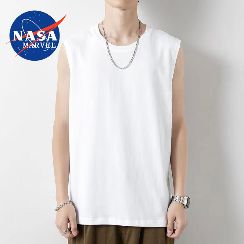 NASA MARVEL无袖背心男士2024夏季新款圆领套头简约宽松无袖男坎肩透气上衣 白色 XL