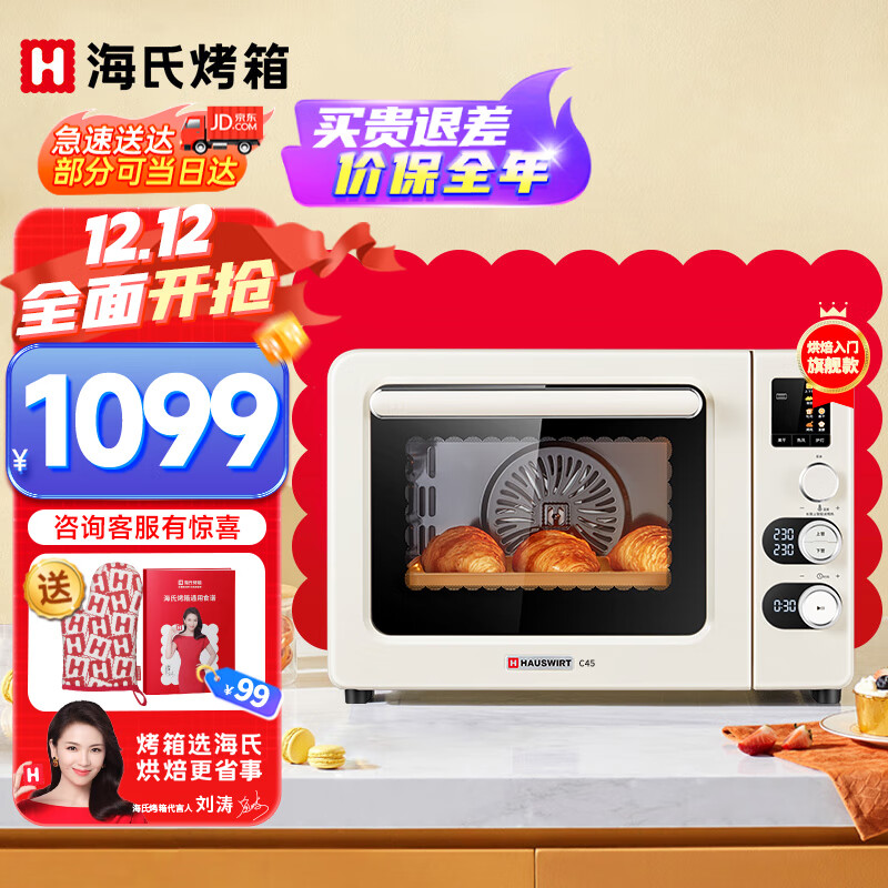 海氏（Hauswirt）C45风炉电烤箱家用小型烘焙多功能全自动大容量发酵箱 米白色