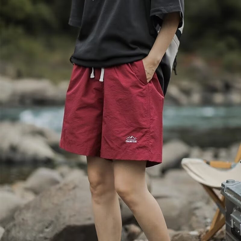 Tim Peake户外夏季山系纯色短裤男潮牌ins速干沙滩五分裤G118 红色 XL