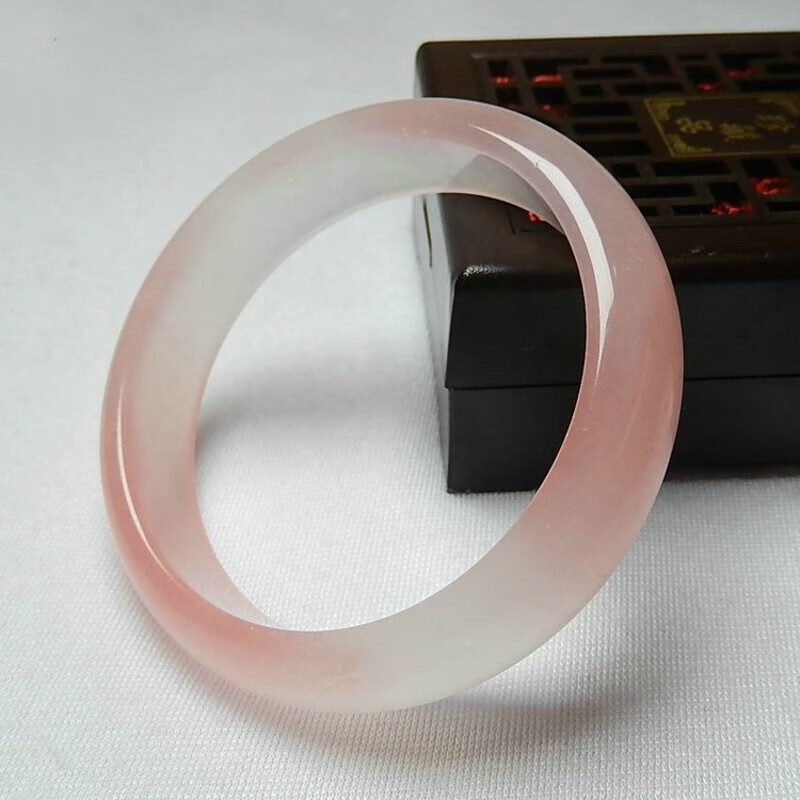 彩陌(cqmo)天然玉镯少女款 冰粉金丝玉手镯 糯种玉藕粉色玉镯子送女友