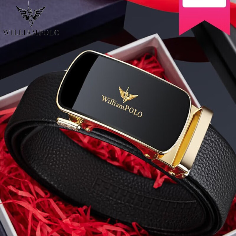williampolo保罗皮带男士真皮自动扣头层纯牛皮腰带品牌百搭年轻 金色