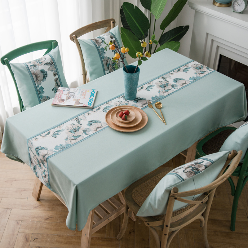 素莎桌布布艺棉麻长方形欧式餐桌布拼色茶几布正方形台布家用 茜悦翡翠绿 130*130cm