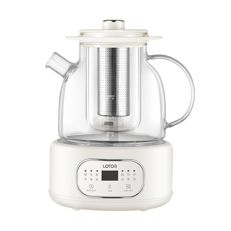 LOTOR养生壶煮茶壶办公室全玻璃烧水壶花茶煮茶器迷你炖煮壶热水壶一体母婴级材质加热水壶恒温烧茶壶 白色 1.2L 滤筒款