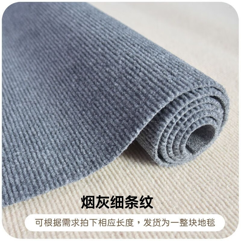 地毯房间卧室客厅大面积全铺办公室房间拍照耐脏客厅可裁剪地毯 烟灰加厚细条纹（6-7毫米厚） 2米宽3米长（整张发）送胶带