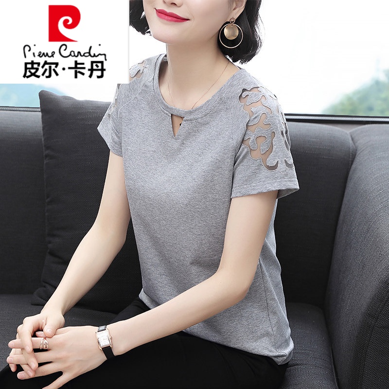 皮尔卡丹品牌高档女装丅恤女短袖小衫女士纯棉休闲t恤2022夏季半袖