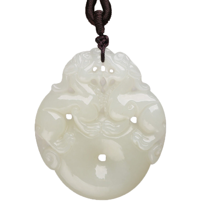 藝鉑緣和田玉雙面貔貅吊墜男女事事平安扣玉佩掛件玉石項(xiàng)鏈仿古轉(zhuǎn)運(yùn)玉墜 雙面雕刻貔貅平安扣青白色 男款