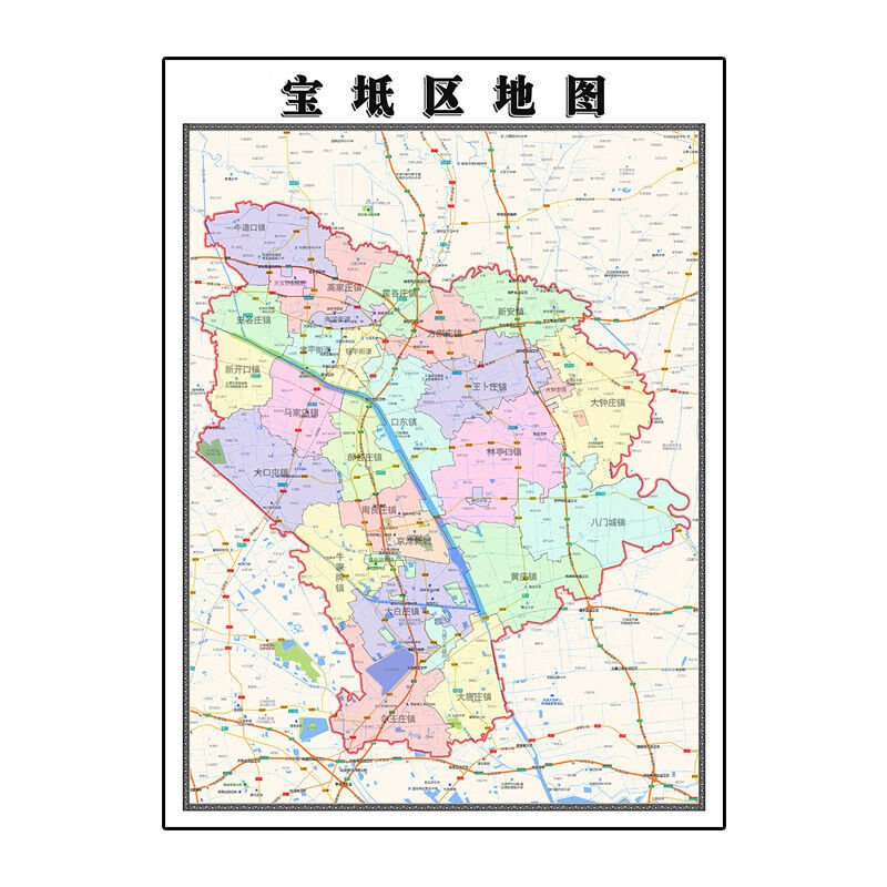 宝坻区地图1.1米天津市新版装饰画会客厅沙发背景会议办公室贴画 覆膜