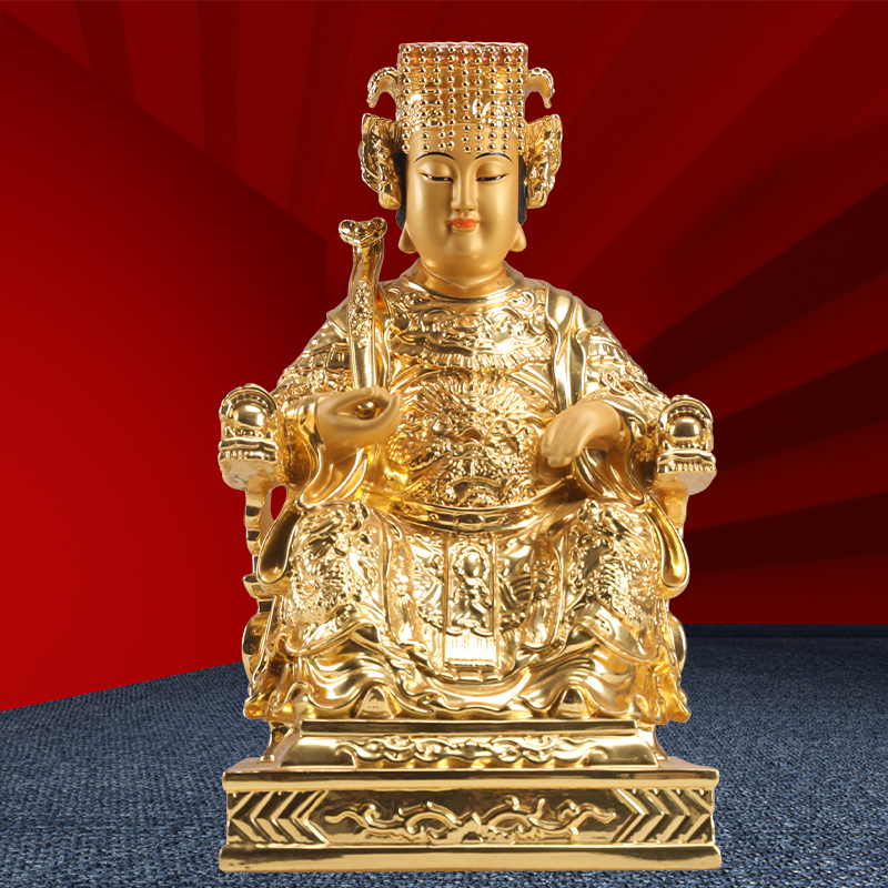 三漫陀湄洲妈祖神像全铜贴金海神天后娘娘天上圣母天妃像供奉摆件