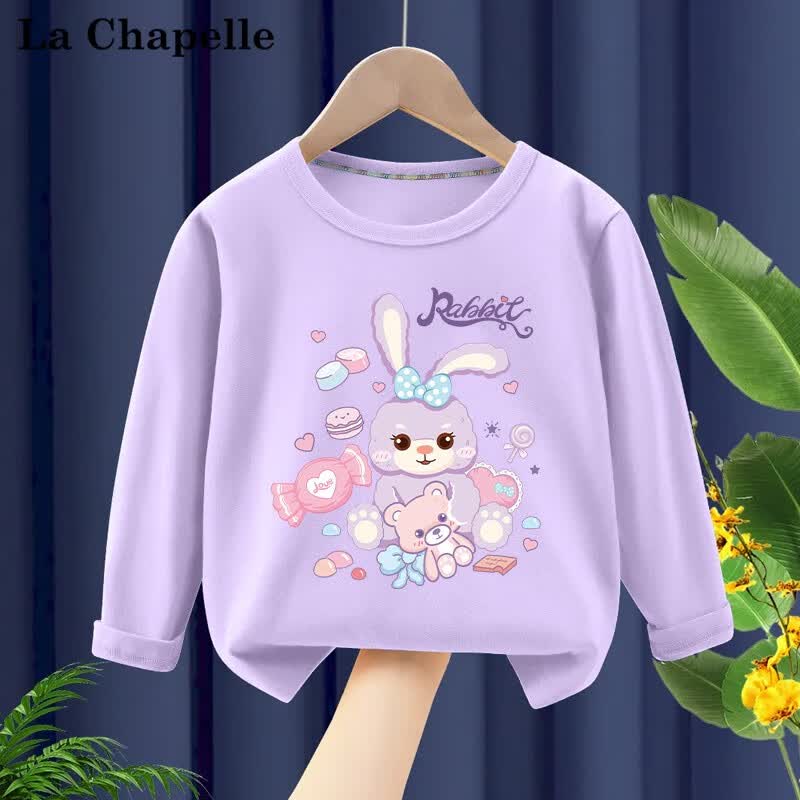LA CHAPELLE MINI拉夏贝尔女童长袖t恤秋季新款女宝宝纯棉白色上衣儿童打底衫衣服 【纯棉长袖】紫色星黛露 120怎么看?