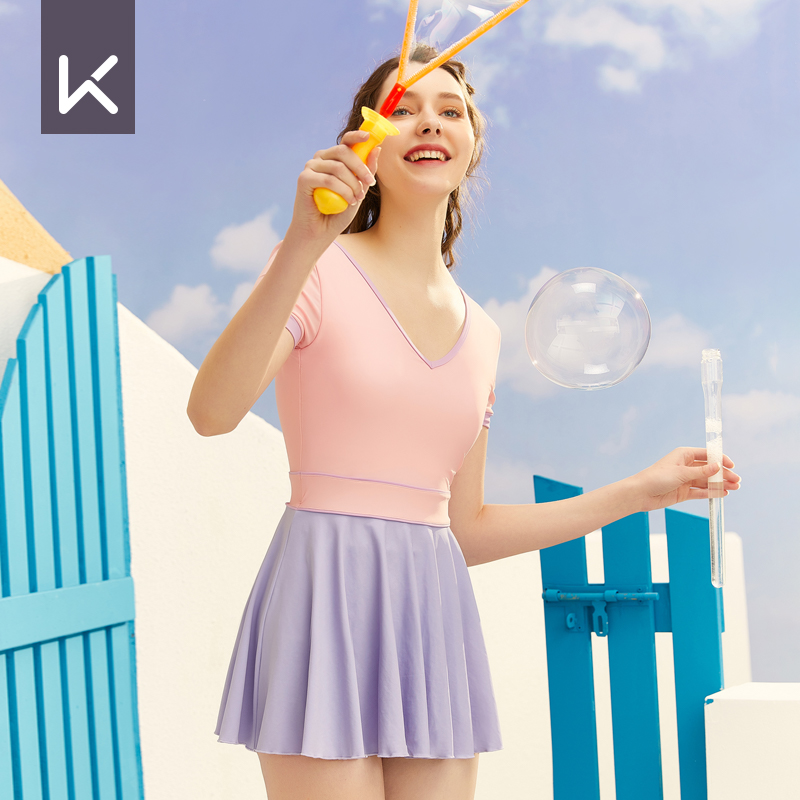 纤晟伊泳衣女遮肚子大码连体群式夏季温泉游泳装备衣女士短袖泳衣定制