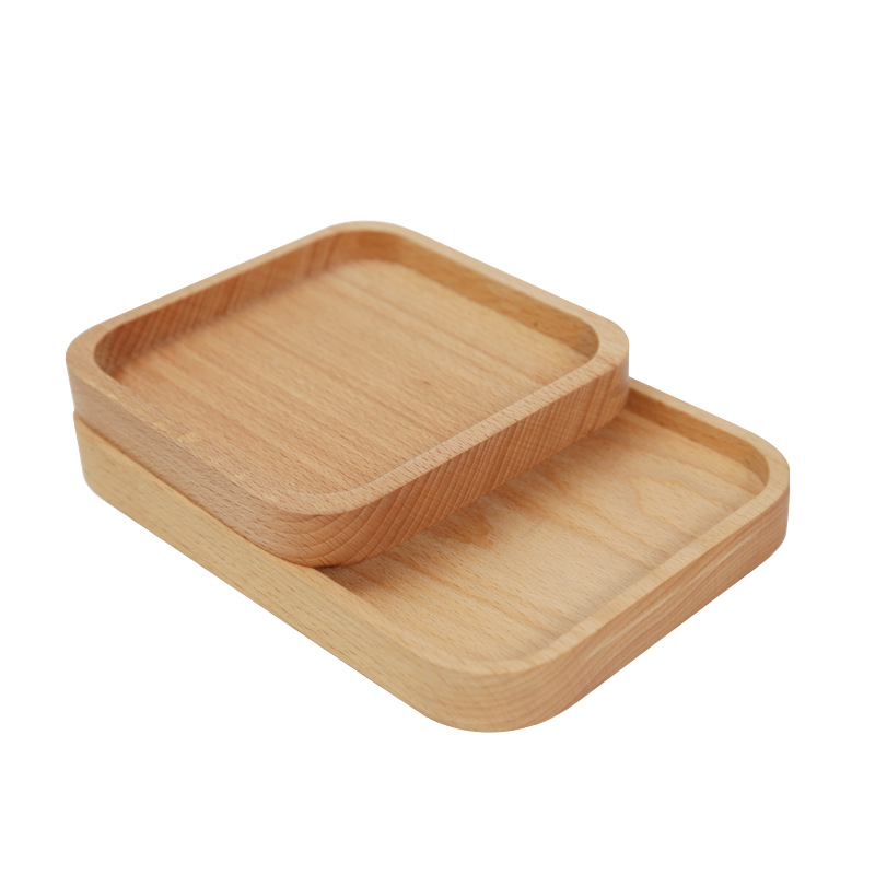 何适家居新款日韩木质点心面包餐盘创意方形托盘木盘大小号 榉木上下