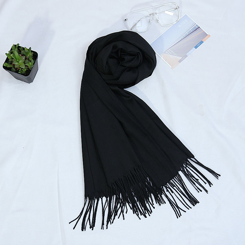 围巾女纯色仿羊绒圣诞加厚保暖秋冬季男女士百搭韩版学生大披肩 黑色