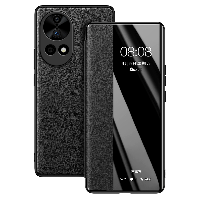 辛程优 适用华为nova13手机壳翻盖式皮套 华为nova13pro保护套素皮nova13ultra全包防摔外壳 【静夜黑】精选素皮-真皮手感-配保护膜 华为nova13