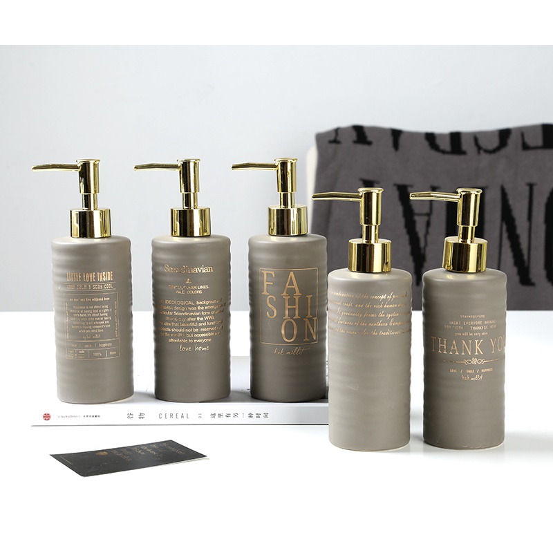 洗手液瓶大理石陶瓷按压式瓶 库存空瓶子酒店用分装 北欧棕色横纹英文