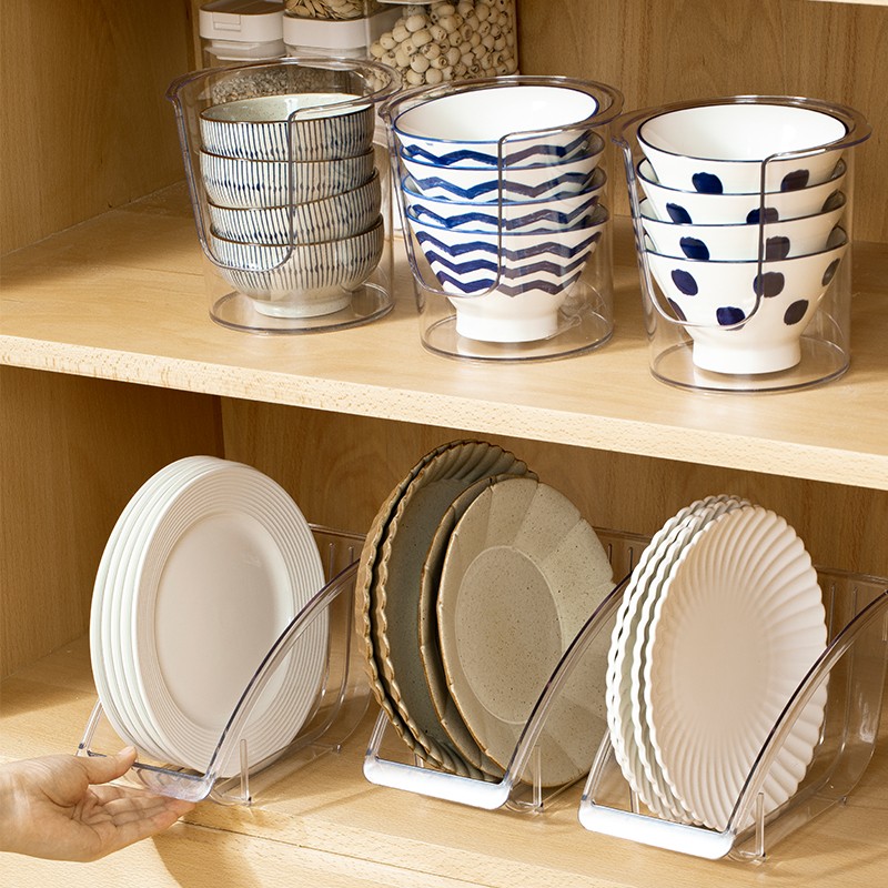 家の物语（KATEI STORY）日本厨房碗碟收纳架PET透明餐盘整理架餐具碗盘架小型沥碗架置物 立式餐盘锅盖收纳架 单个装