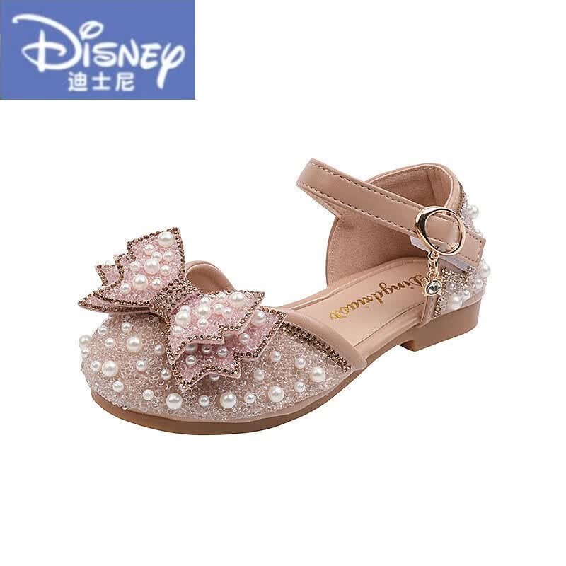 迪士尼(disney)女童表演鞋新款儿童串珠韩版亮片公主鞋中大童宝宝软底