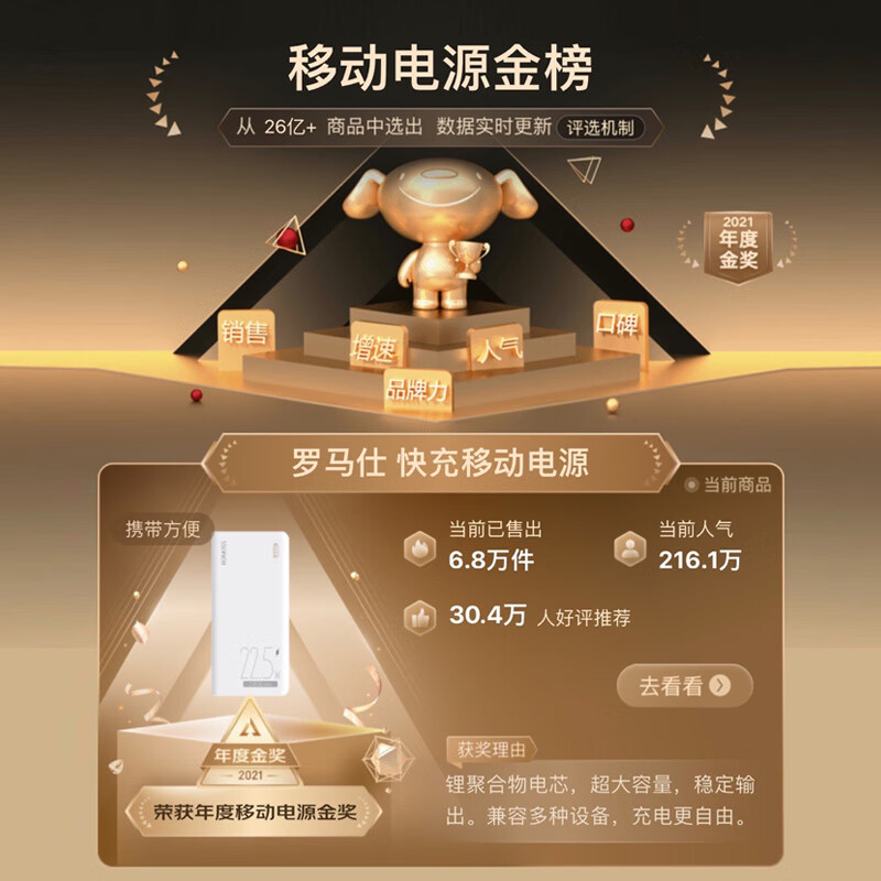 罗马仕sense6 22.5W超级快充 20000毫安时充电宝20W苹果PD 兼容18W 大容量移动电源适用于苹果安卓华为小米