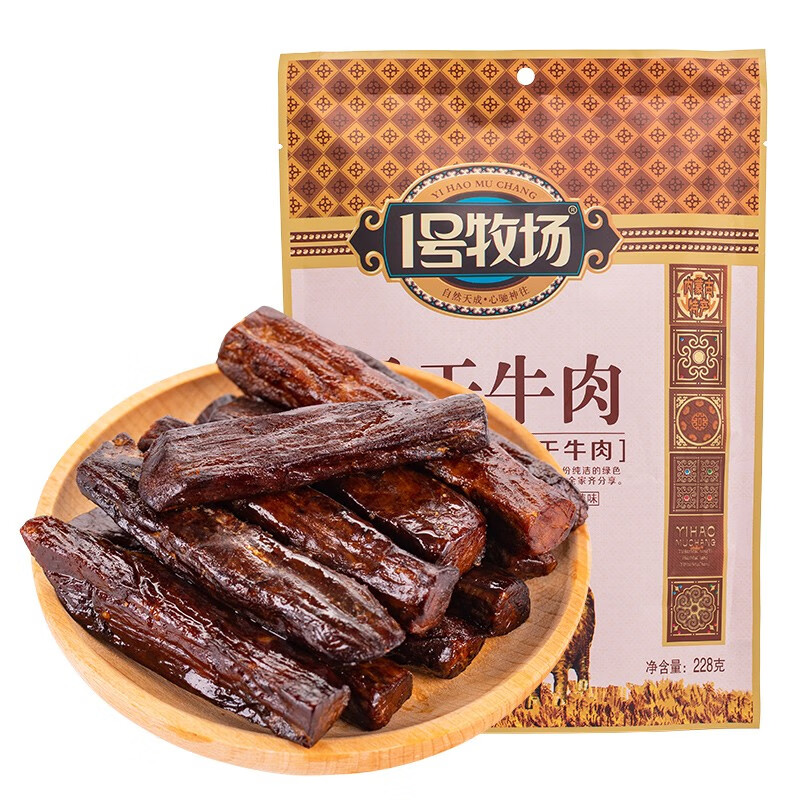 1号牧场 手撕风干牛肉干228g香辣 内蒙古特产 休闲零食 肉干肉脯