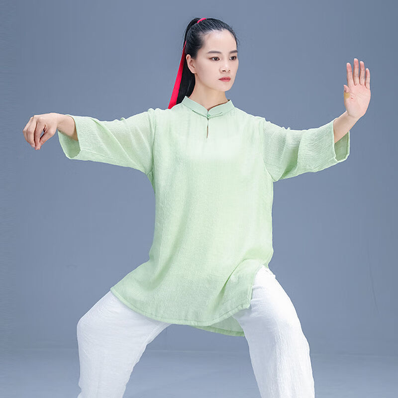 支持国货陈家沟太极服女新款飘逸秋季中袖太极拳练功服时尚修身款同款