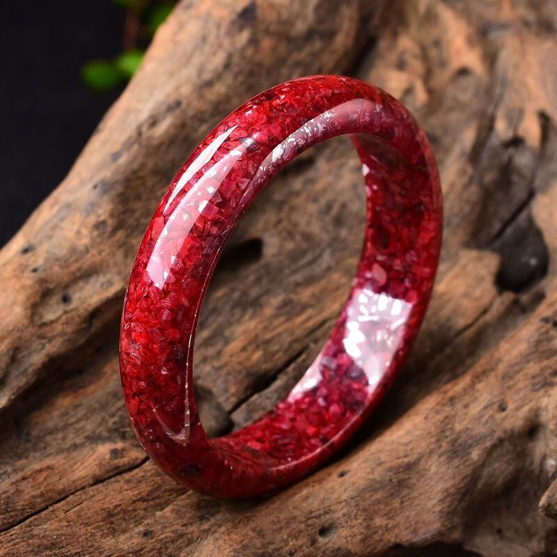 臻莱朱砂晶体砂高含量透光朱砂手镯送妈妈送老婆送闺蜜饰品礼物 宽