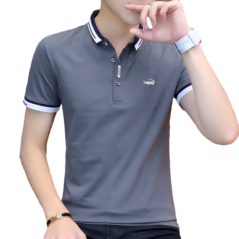 卡帝乐鳄鱼 短袖T恤男2022夏季韩版青年商务休闲衫翻领上衣服休闲男士polo 深灰色 XL