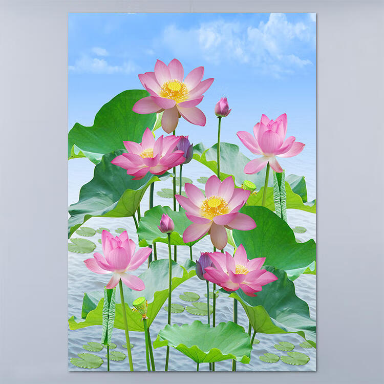 流年绣荷花装饰挂画墙贴图自粘背景墙风景壁画荷叶吉祥如意莲花贴纸