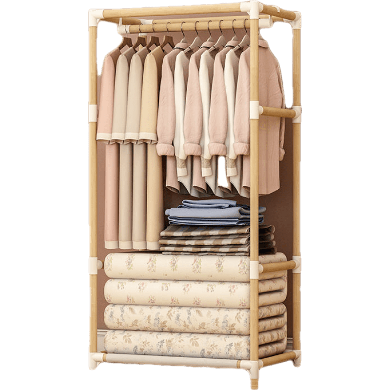 杜裕惟(DUYUWEI)开放式衣柜衣柜简易组装衣橱实木布衣柜收纳架衣柜家用卧室落地立式储物柜子 60款无布套 65单排