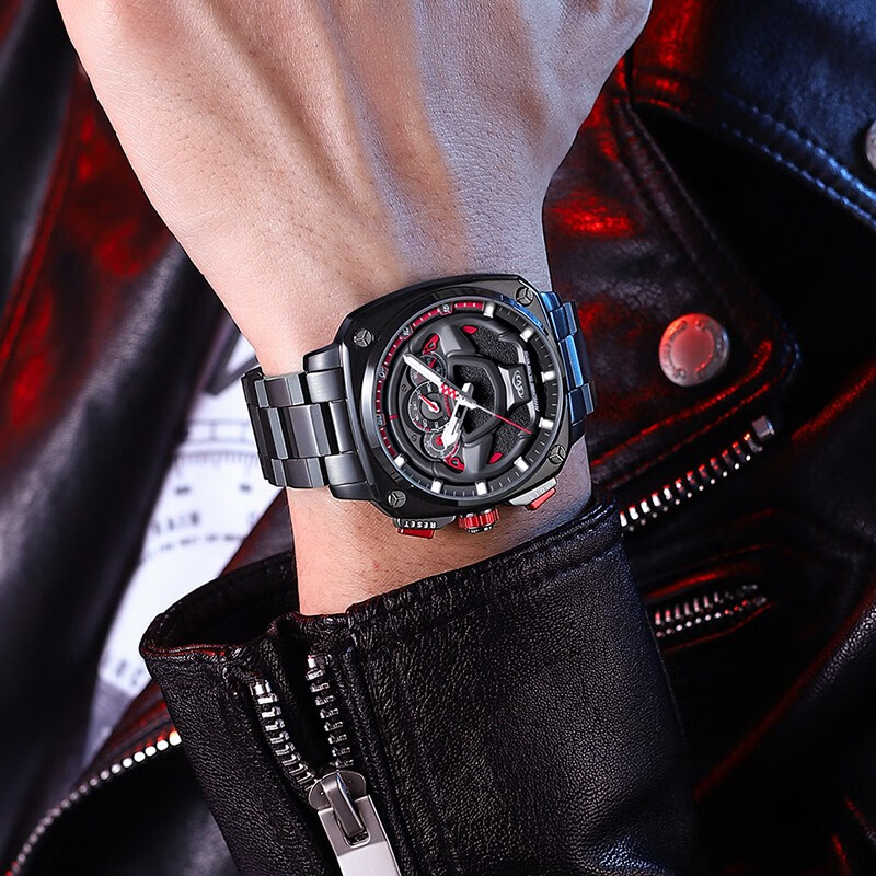 svj男手表越野跑车概念方形方向盘男表防水镂空锻造汽车改装液压腕表