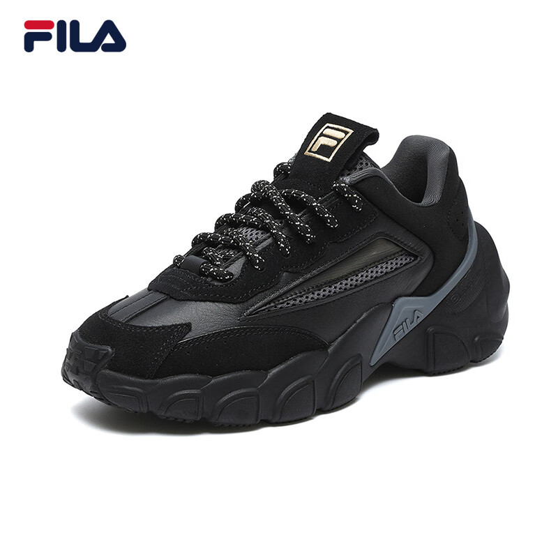 fila fusion斐乐潮牌跑步鞋女鲨鱼鞋休闲运动老爹鞋 黑/城堡灰