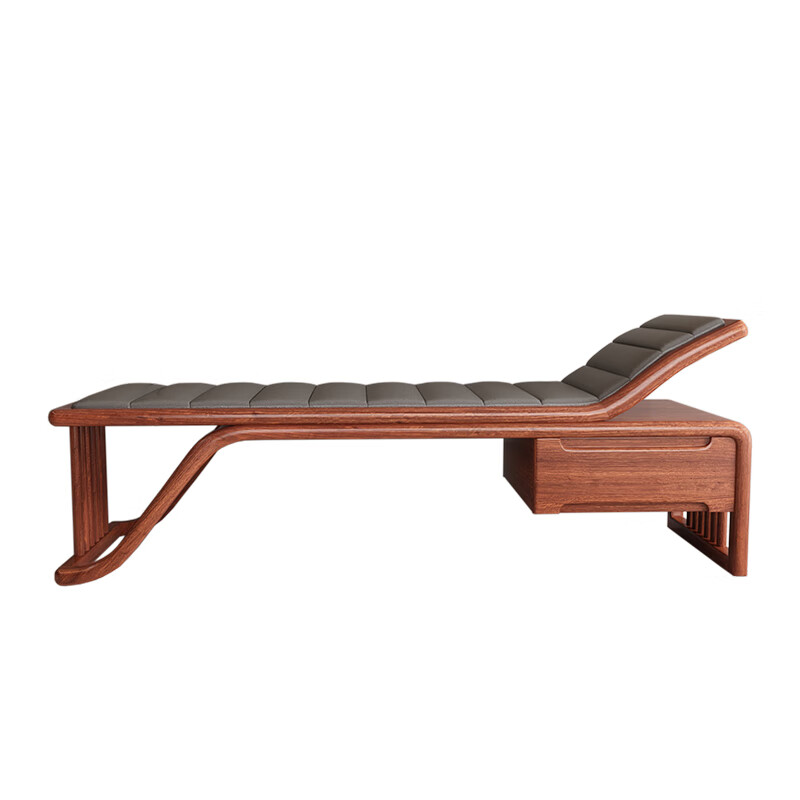 树豪 新中式贵妃榻实木贵妃椅客厅皮质单人沙发躺椅美人榻木太妃休闲