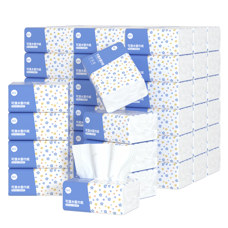 漫花中码抽纸整箱批发家用实惠装餐巾纸鼻炎专用纸巾面巾纸抽 小碎花 5层 300张*30包 整箱装