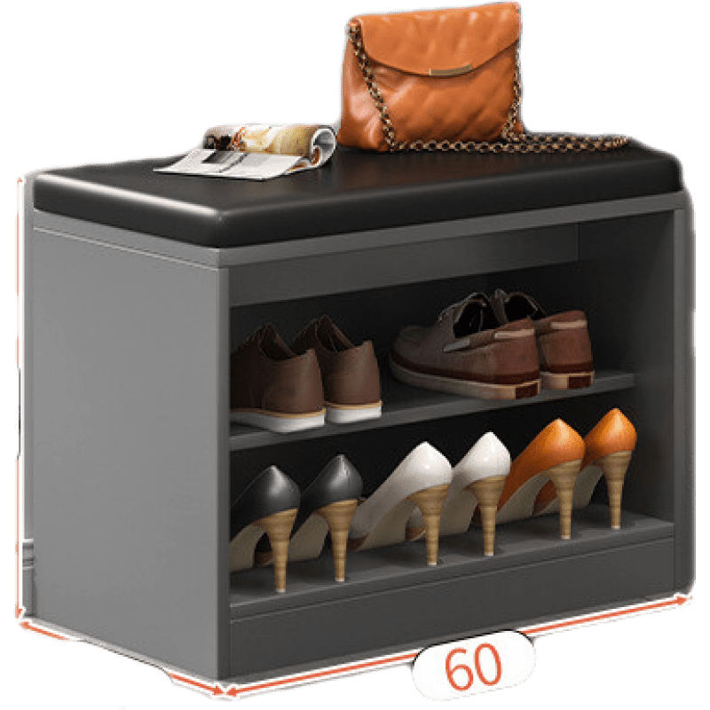 班奇盾 简易鞋柜换鞋凳一体家用门口收纳经济型省空间网红简约现代鞋架子 90-金典雅士灰+白门+换鞋凳 多元储物 软包坐垫