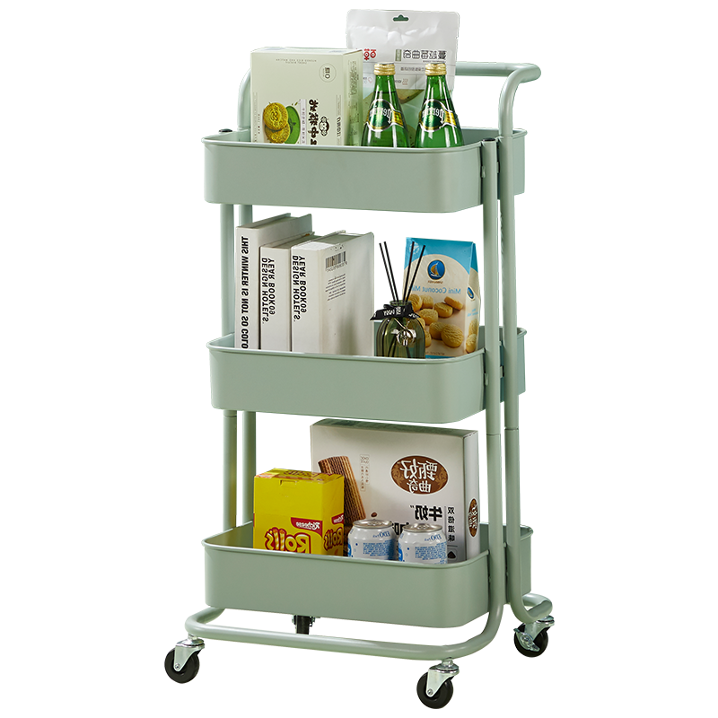 溢彩年华 小推车置物架厨房可移动带轮婴儿用品新生儿手推车铁艺适宜客厅家用零食储物收纳架子1062-GN(C)