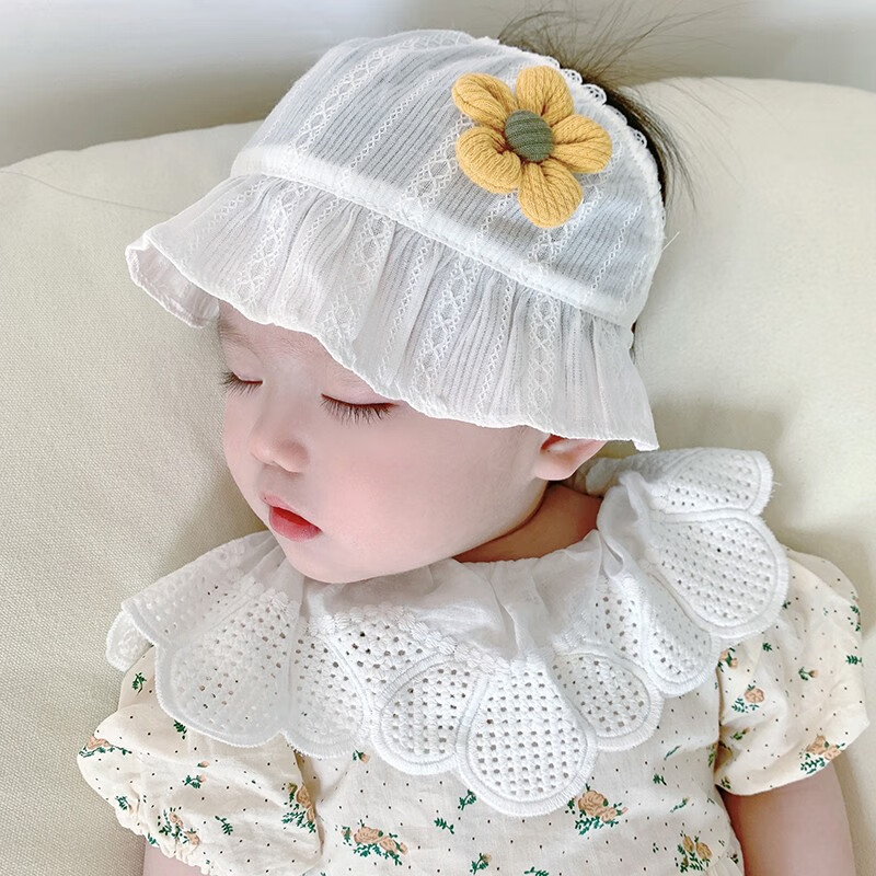 有彩婴儿纯棉护囟门帽夏季薄款空顶帽男女宝宝遮阳帽新生儿胎帽护头囱 白色小花(空顶帽) 0-18个月