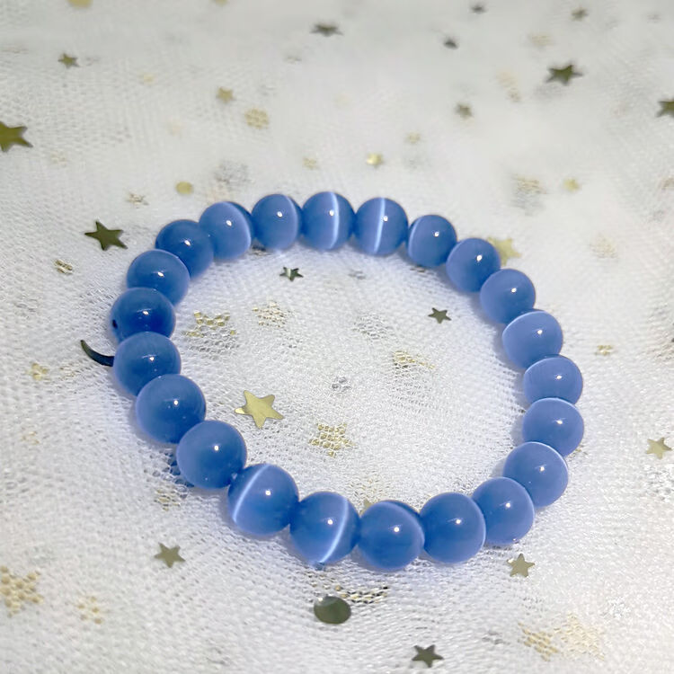 夜明珠手串 夜光石手链男女发光首饰sn0889 蓝色猫眼石8mm