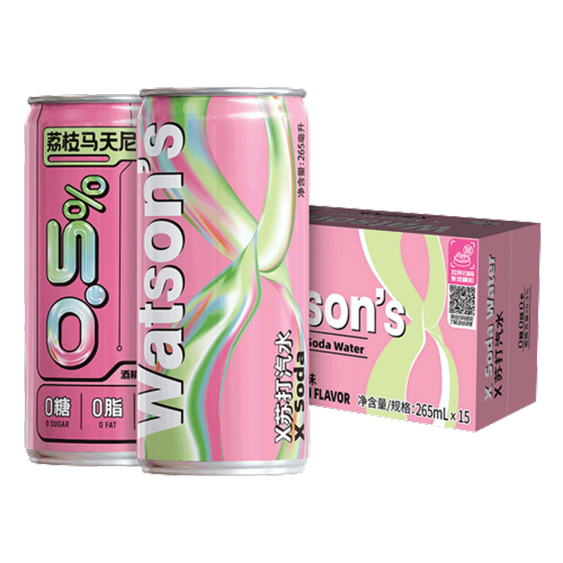 屈臣氏 荔枝马天尼风味苏打汽水 265ml*15罐/箱