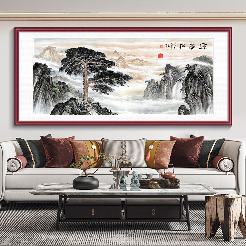 图办公室挂画金色长城客厅装饰画新中式沙发背景墙壁画 g-fc103迎客松