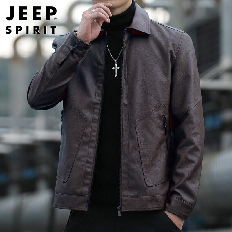 吉普（JEEP）皮衣男夹克男春秋季新款韩版潮流外套男装帅气机车皮夹克男翻领休闲时尚衣服【易穿搭】 咖啡色 2XL高性价比高么？