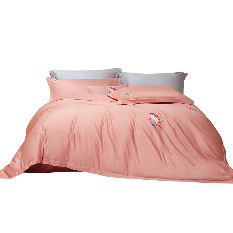 富安娜家纺·Hotel系列  60支长绒棉床上四件套纯棉绣花纯色床上用品床单被套 60支抗菌款-鲲鹏 1.5m床适用(被套203*229cm)