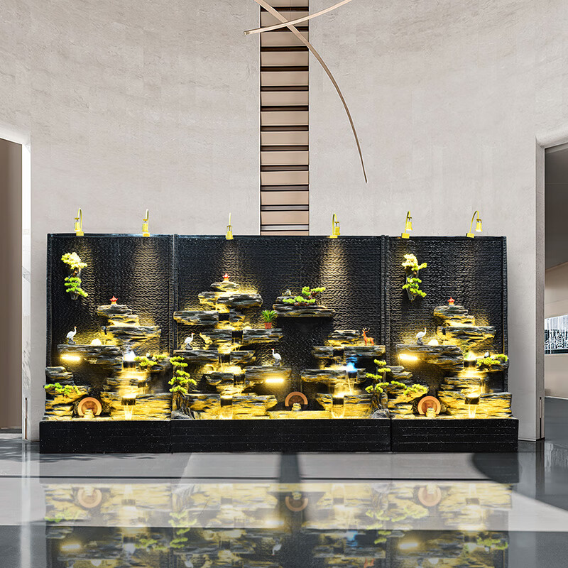 蚂蚁师傅 新中式水幕墙瀑布屏风流水墙别墅庭院玄关隔断屏风酒店山水